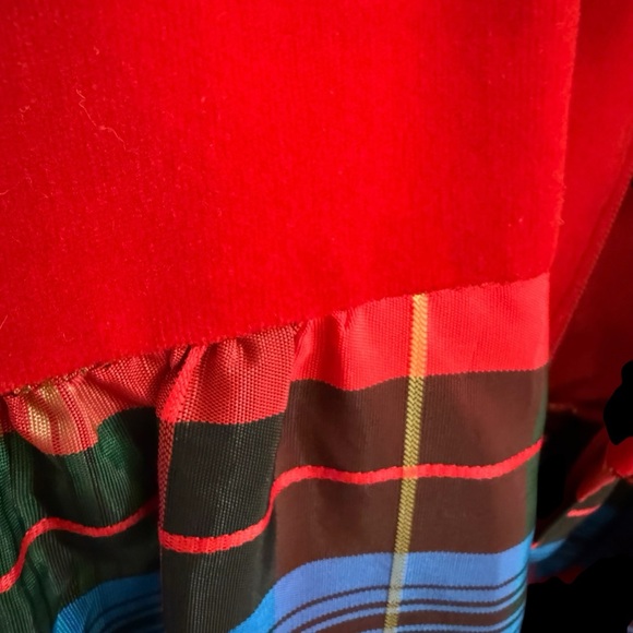 Vtg 80s Lanz Red Velvet Tartan Plaid Taffeta Holiday Formal Party Gown Dress 10 - Picture 10 of 14